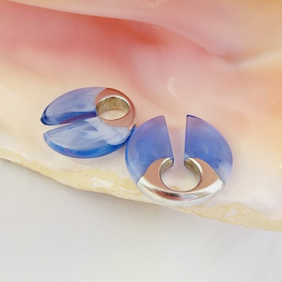 White brass blue epoxy ear weights circular hangers tribal style jewelry light - Picture 3 of 6